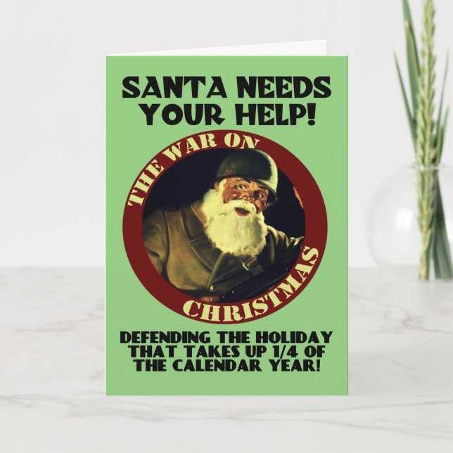 Santa behöver ditt hjälp/krig på det Chistmas Helgkort (Framsida)