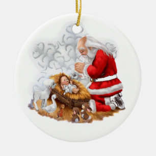 Santa ber över den babyJesus prydnaden Julgransprydnad Keramik