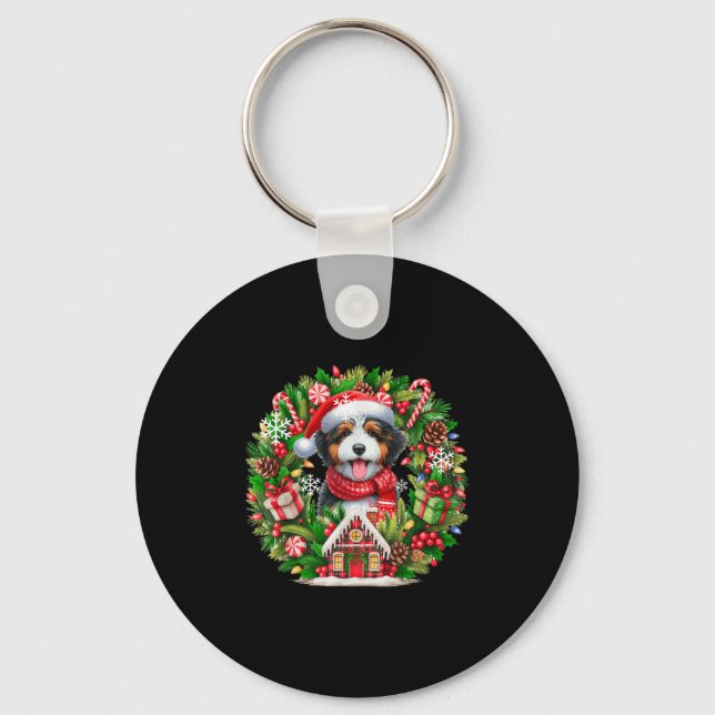 Santa Bernedoodle-Blommigten Circle Owner Ki Nyckelring (Framsida)