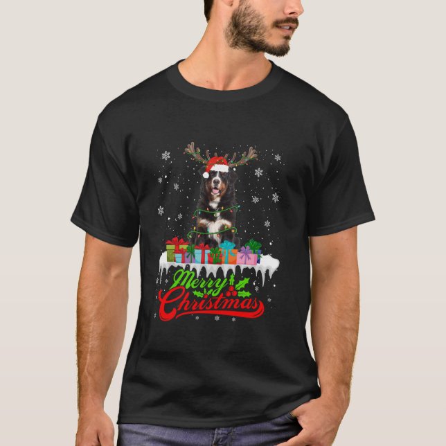 Santa Bernese Mountain Hund jul Pajamas Julafton T Shirt (Framsida)