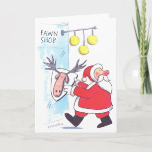 Santa besöker en pantsätta shoppar helgkort