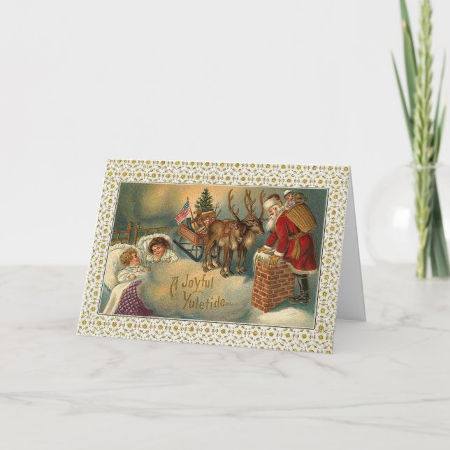 Santa besöker när barnen sover segrare helgkort (Framsida)