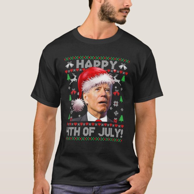 Santa Biden Happy 4Th Of July Ugly Christmas Sweat T Shirt (Framsida)