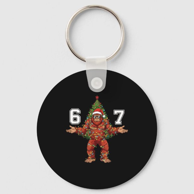 Santa Bigfoot 67 Christmas Tree Xmas Lights Funny  Nyckelring (Framsida)