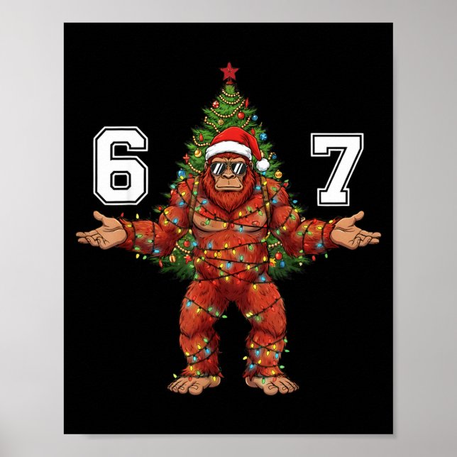Santa Bigfoot 67 Christmas Tree Xmas Lights Funny  Poster (Framsidan)