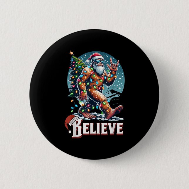 Santa Bigfoot Christmas Lights Funny Sasquatch Bel Knapp (Framsida)