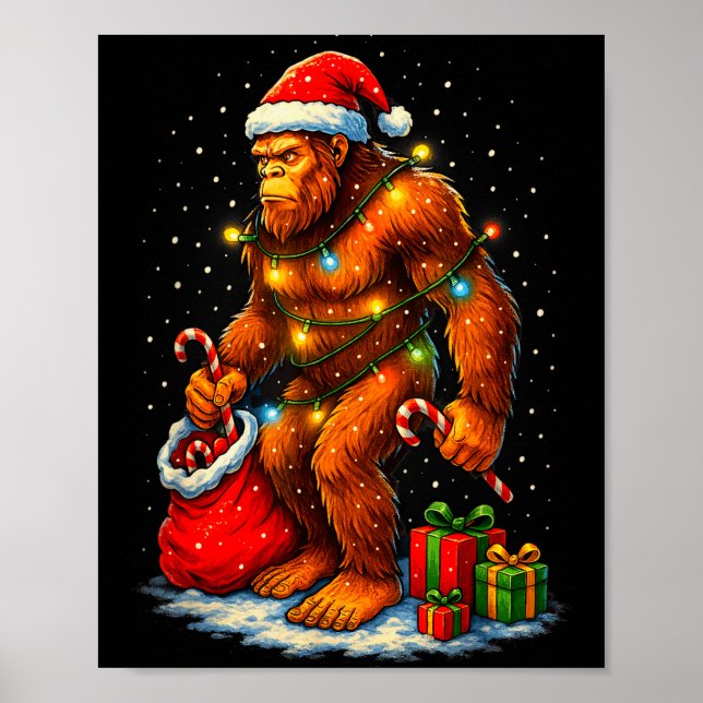 Santa Bigfoot Christmas Lights Funny Sasquatch  Poster (Framsidan)
