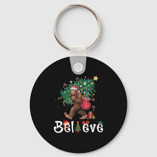 Santa Bigfoot Christmas Tree Lights Sasquatch Beli Nyckelring (Framsida)