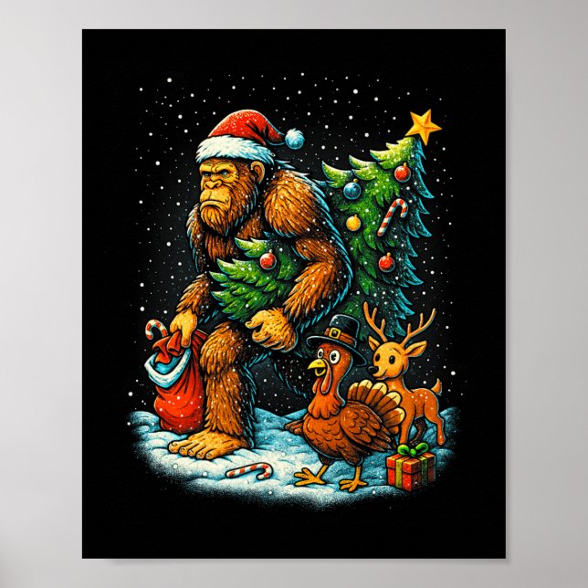 Santa Bigfoot Christmas Tree Turkey Reindeer Thank Poster (Framsidan)