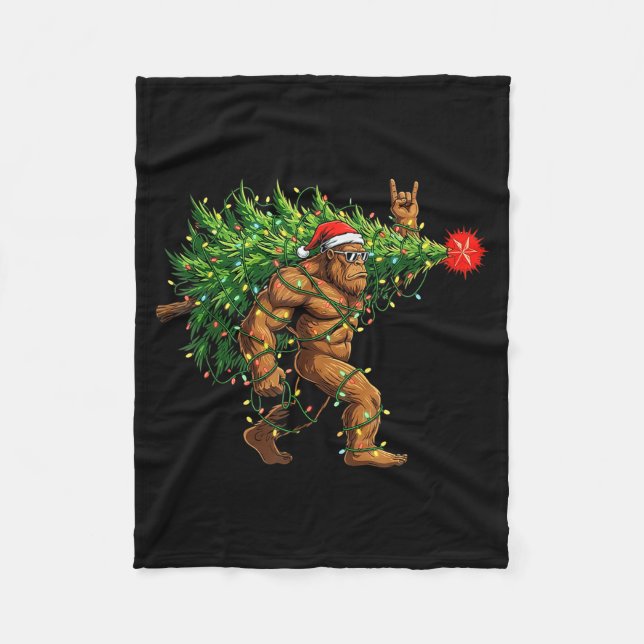 Santa Bigfoot Christmas Tree Xmas Lights Funny Sas Fleecefilt (Framsidan)