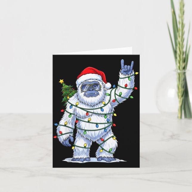 Santa Bigfoot Christmas Tree Xmas Lights Funny Sas Kort (Framsida)