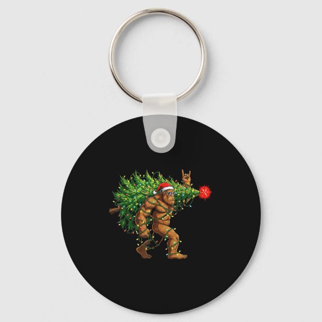 Santa Bigfoot Christmas Tree Xmas Lights Funny Sas Nyckelring (Framsida)
