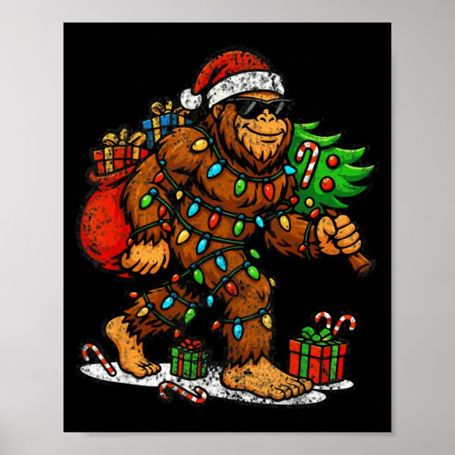 Santa Bigfoot Christmas Tree Xmas Lights Funny Sas Poster (Framsidan)