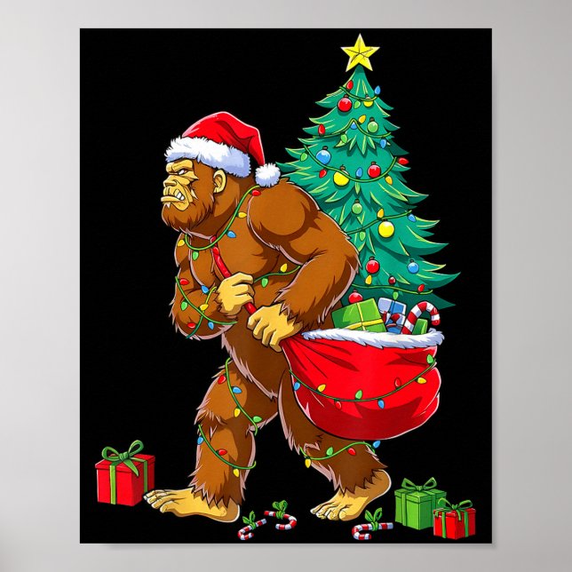 Santa Bigfoot Christmas Tree Xmas Lights Funny Sas Poster (Framsidan)