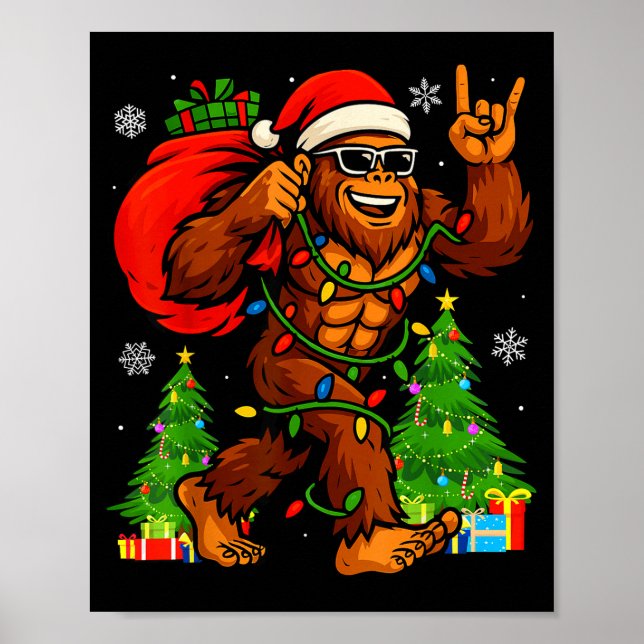 Santa Bigfoot Christmas Tree Xmas Lights Funny Sas Poster (Framsidan)