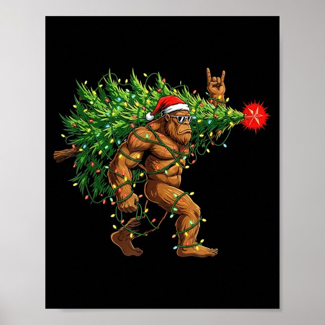 Santa Bigfoot Christmas Tree Xmas Lights Funny Sas Poster (Framsidan)