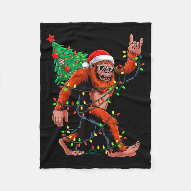 Santa Bigfoot Christmas Tree Xmas Lights Sasquatch Fleecefilt (Framsidan)