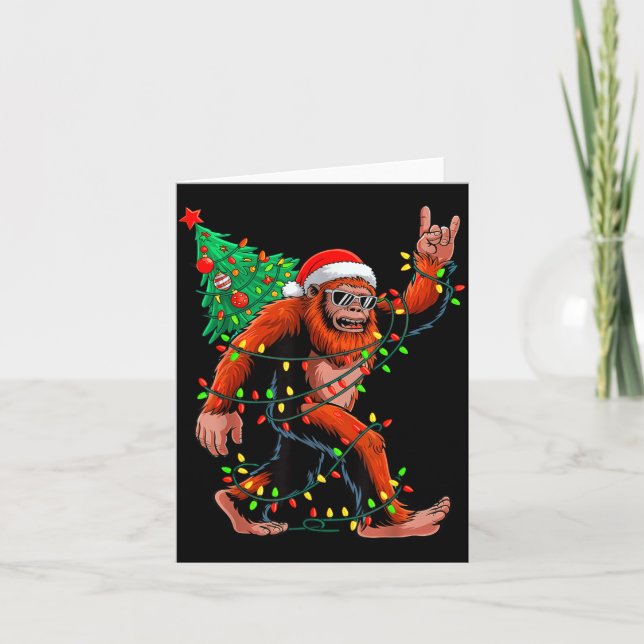 Santa Bigfoot Christmas Tree Xmas Lights Sasquatch Kort (Framsida)
