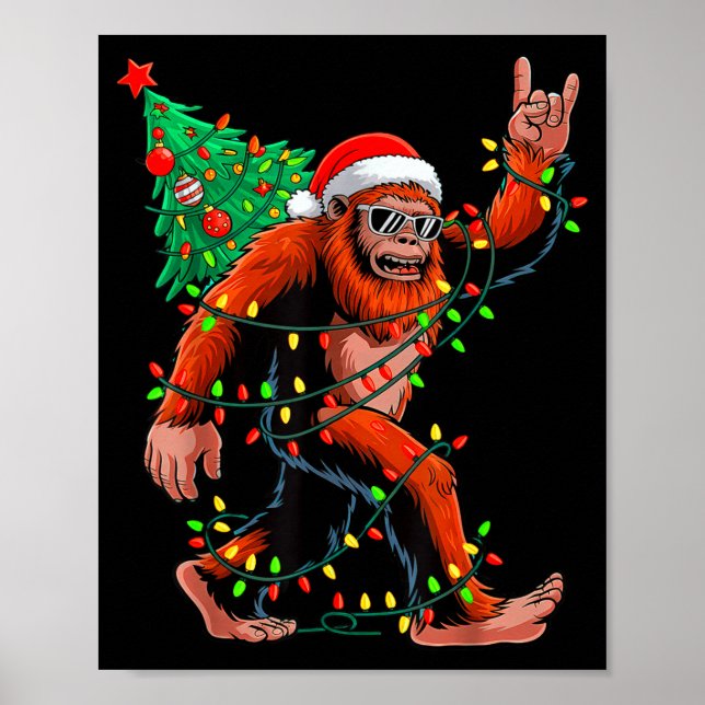 Santa Bigfoot Christmas Tree Xmas Lights Sasquatch Poster (Framsidan)