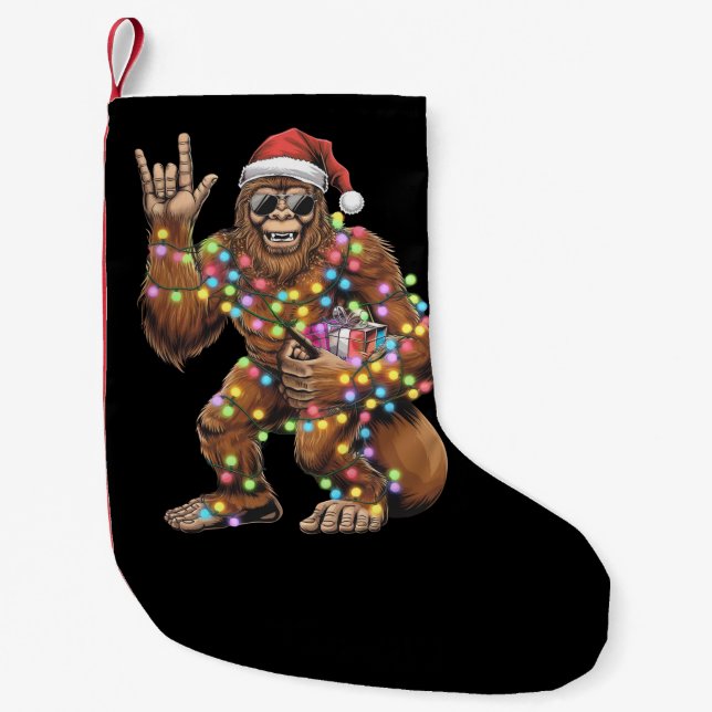 Santa Bigfoot jul jul Ljus Sten Funny Liten Julstrumpa (Framsidan)