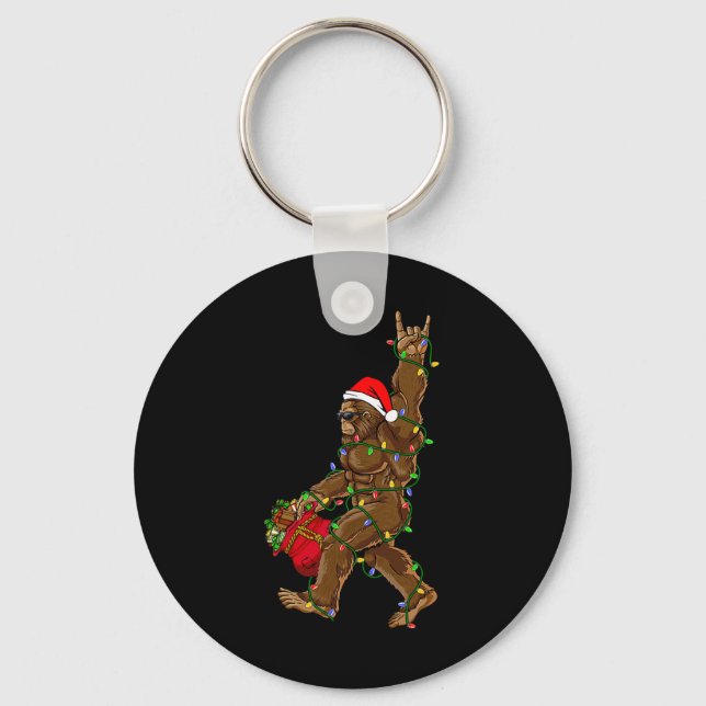 Santa Bigfoot jul jul Ljus Sten Funny Sasquatc Nyckelring (Framsida)