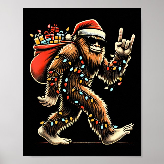 Santa Bigfoot jul jul Ljus Sten Funny Sasquatc Poster (Framsidan)