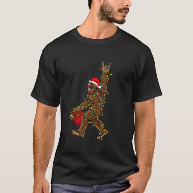 Santa Bigfoot jul jul Ljus Sten Funny Sasquatc T Shirt (Framsida)