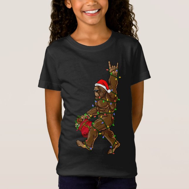 Santa Bigfoot jul jul Ljus Sten Funny Sasquatc T Shirt (Framsida)