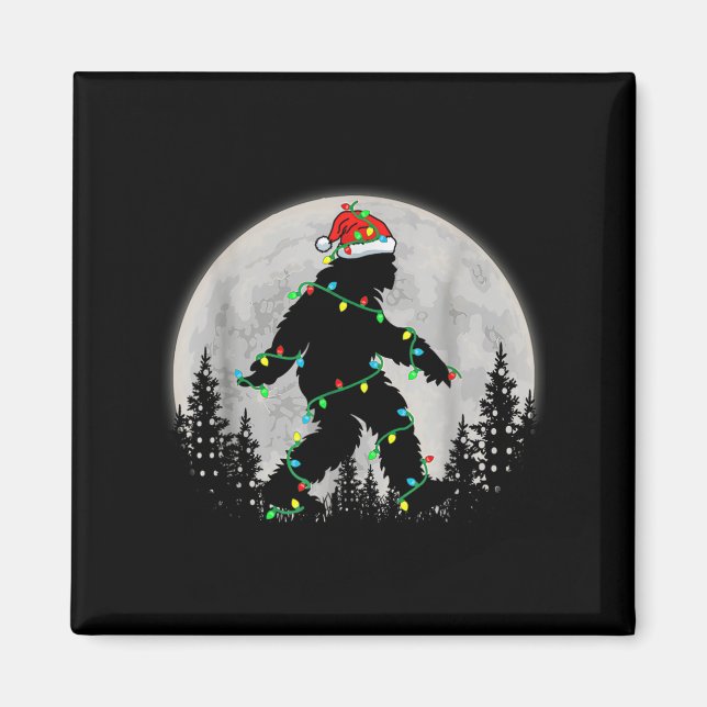 Santa Bigfoot jul Ljus Funny Sasquatch Bel Magnet (Framsidan)