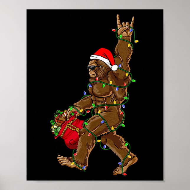 Santa Bigfoot julbelysning Rock Kul Sasquatch  Poster (Framsidan)