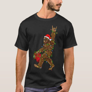 Santa Bigfoot julbelysning Rock kul Sasquatch T Shirt