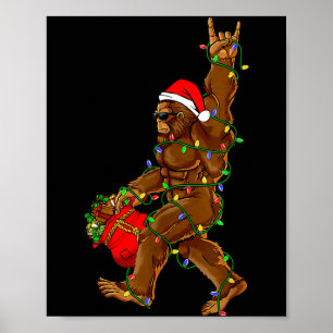Santa Bigfoot julbelysning Rollig Sasquatch Tro Poster