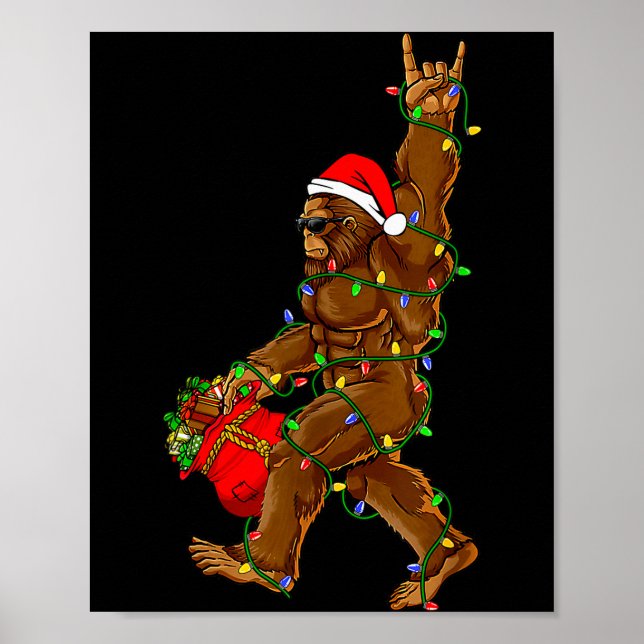 Santa Bigfoot julbelysning Rollig Sasquatch Tro Poster (Framsidan)