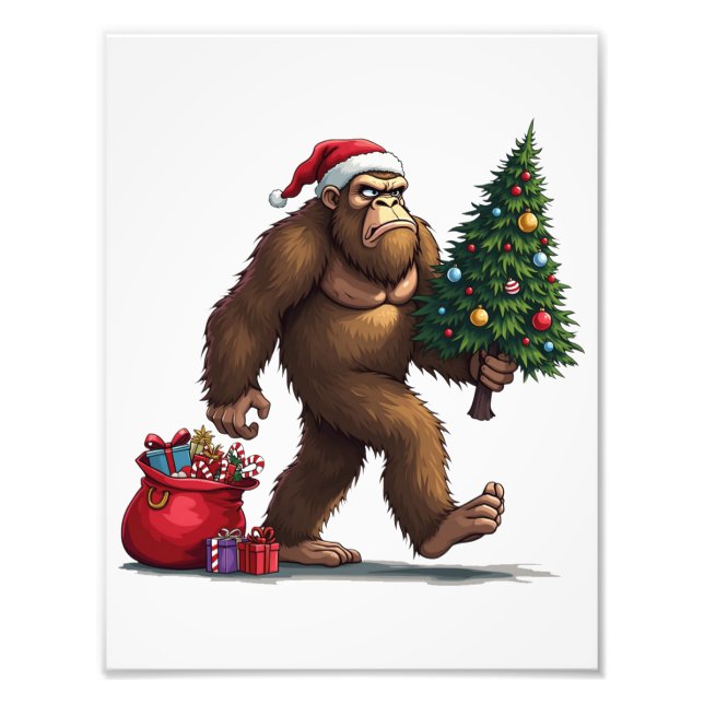 Santa Bigfoot Julgran Julafton Ljus Fototryck (Framsidan)