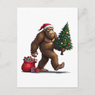 Santa Bigfoot Julgran Julafton Ljus Helg Vykort