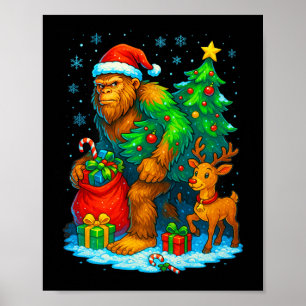 Santa Bigfoot Julgran Renar Rollig Sasqua Poster