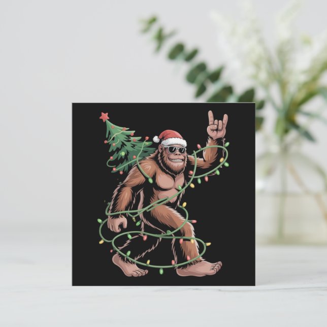 Santa Bigfoot Julgran Xmas Ljus Sasquatch Julkort (Stående Fram)