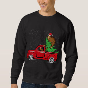 Santa Bigfoot Riding Red Lastbil Sasquatch jul Lång Ärmad Tröja