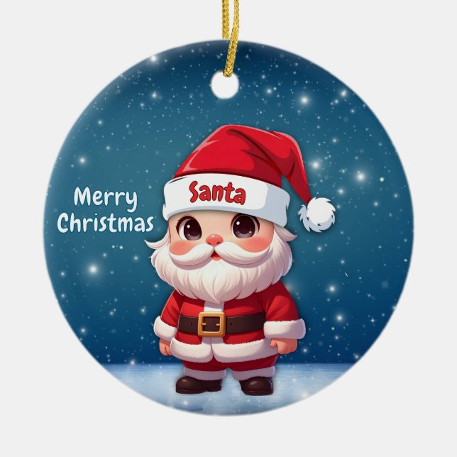 Santa Blå🎅 🎄 Julgransprydnad Keramik (Framsidan)