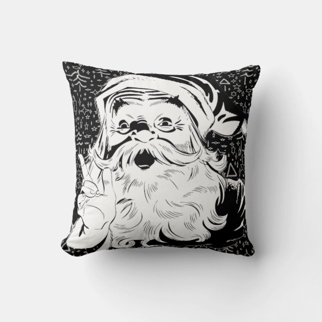 Santa Black and White Pillow Kudde (Framsida)