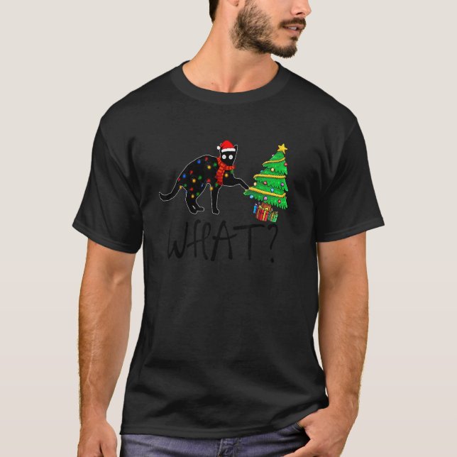 Santa Black Cat and Christmas Light  What T Shirt (Framsida)