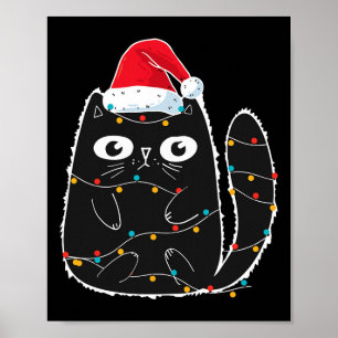 Santa Black Cat-klämman i julklapp Poster
