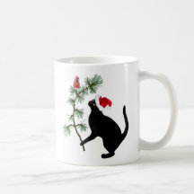 Santa Black Cat med Red Bird Mugg