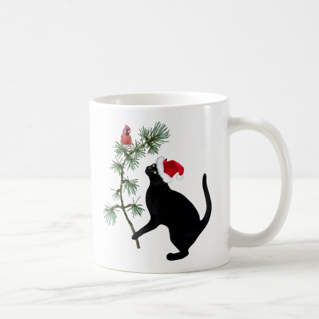 Santa Black Cat med Red Bird Mugg (Höger)