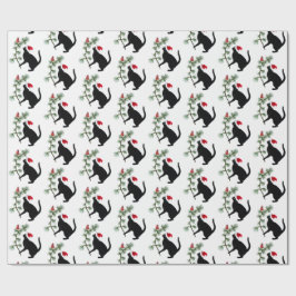 Santa Black Cat Red Bird Papper jul Presentpapper