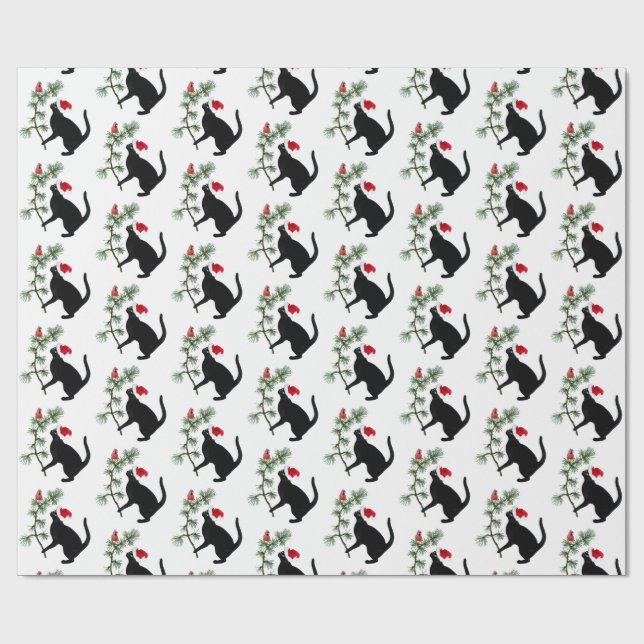 Santa Black Cat Red Bird Papper jul Presentpapper (Platt)