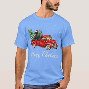Santa Black Cat Riding Red Lastbil Julafton Träd L T Shirt