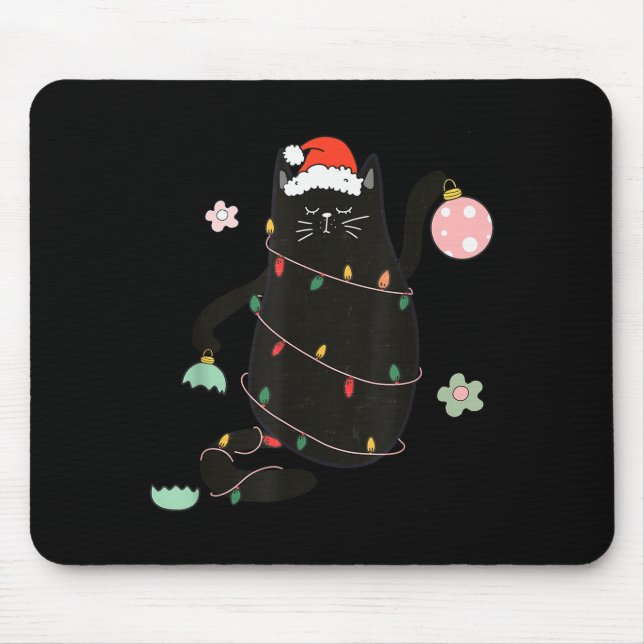 Santa Black Cat Tangled Up In Christmas Tree Light Musmatta (Framsidan)