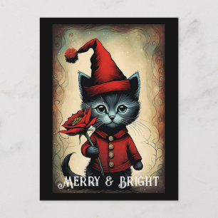 Santa Black Cute Kattunge, jultomten Vykort