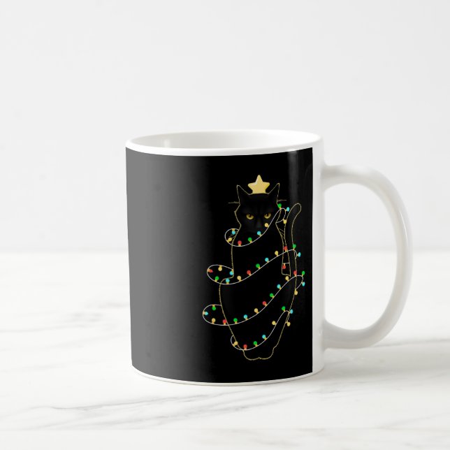 Santa Black-kattan snärjde upp i Julgran Light Kaffemugg (Höger)
